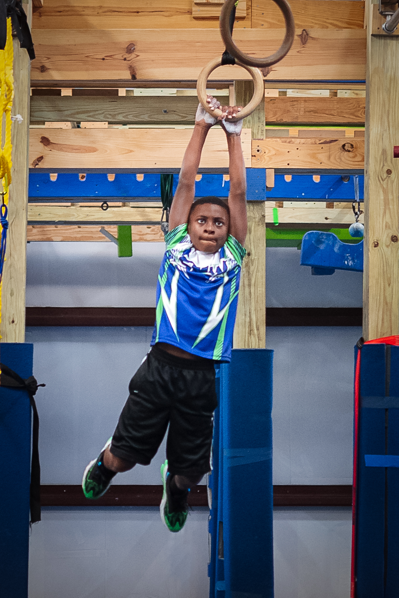 Sumter Ninja Warriors athlete training on the obstacle course at Miss Libby's